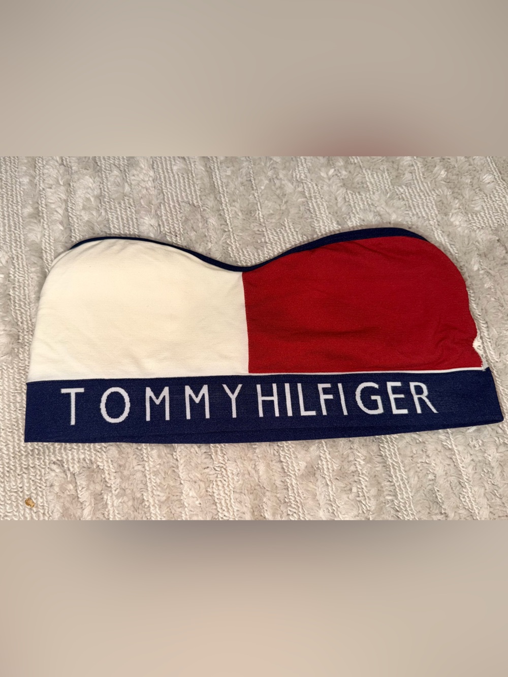 Tommy Hilfiger Strapless Colorblock Crop Top in Red, White & Navy